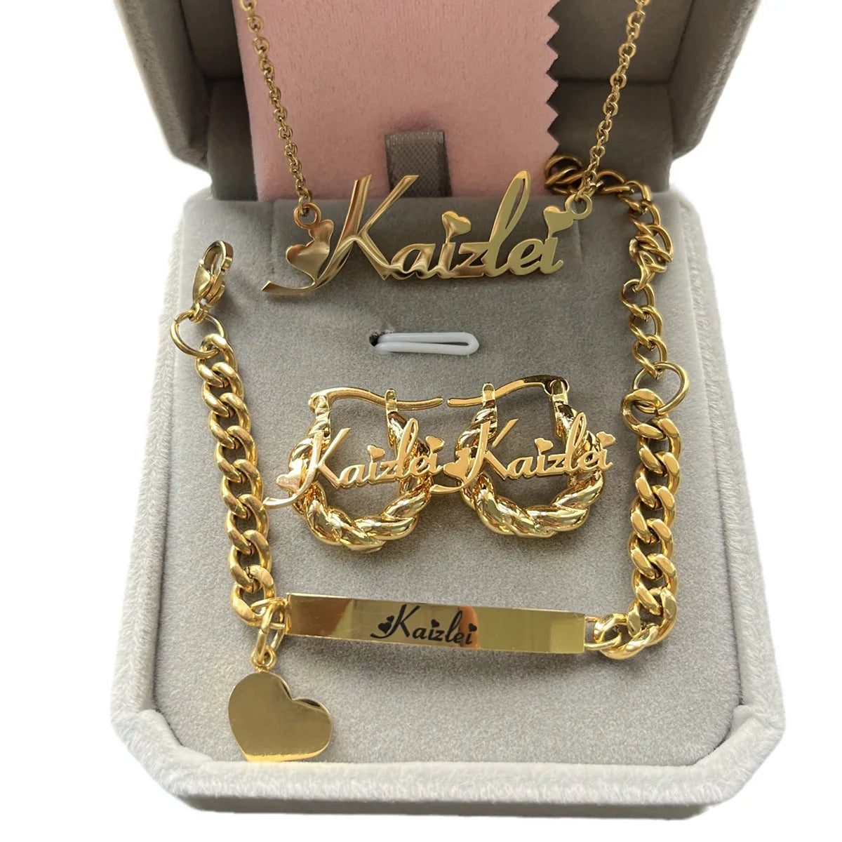 Personalized Name Kids Set Necklace Custom Letter Bracelet Stainless Steel Mini Earrings Gift for Kids